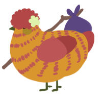 A orange and red chicken with a bar pattern