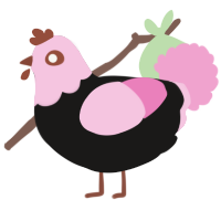 A sable and pink chicken with a head pattern
