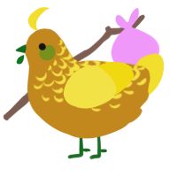 A ochre and yellow chicken with a half-lace pattern