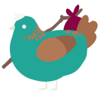 A turquoise and brown chicken with a neck-speckle pattern