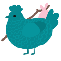 A teal chicken with a lace pattern