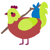 A red and lime chicken with a head pattern