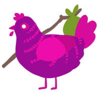 A plum and fuchsia chicken with a half-bar pattern
