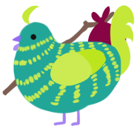 A turquoise and lime chicken with a bar pattern