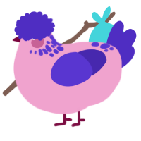 A pink and indigo chicken with a neck-speckle pattern