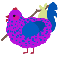 A amethyst and ultramarine chicken with a speckle pattern