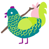 A teal and lime chicken with a lace pattern