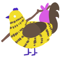 A yellow and bark chicken with a bar pattern