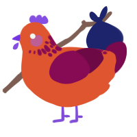 dusk, a vermilion and wine chicken with a neck-speckle pattern