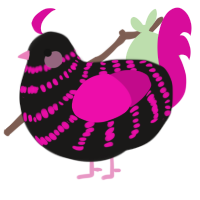A sable and fuchsia chicken with a bar pattern