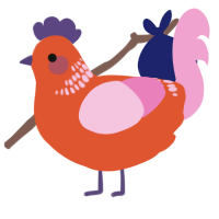 A vermilion and pink chicken with a neck-band pattern