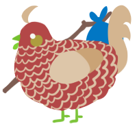 A red and beige chicken with a lace pattern