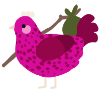 A fuchsia and maroon chicken with a speckle pattern