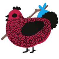 A crimson and black chicken with a double-lace pattern