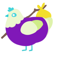 A violet and apple chicken with a head pattern