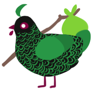 Greenly, a black and viridian chicken with a double-lace pattern
