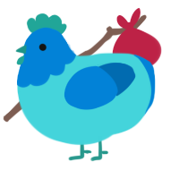 A aqua and sapphire chicken with a head pattern