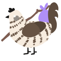 A cream and bark chicken with a bar pattern