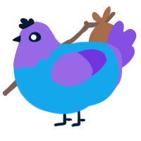 A sky and blurple chicken with a head pattern