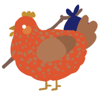 A vermilion and brown chicken with a speckle pattern