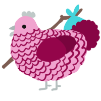 A pink and maroon chicken with a lace pattern