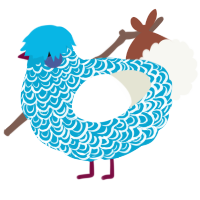 A cerulean and white chicken with a double-lace pattern