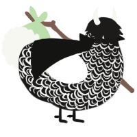 A sable and white chicken with a double-lace pattern