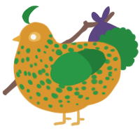 A orange and viridian chicken with a speckle pattern