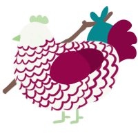 A white and maroon chicken with a lace pattern