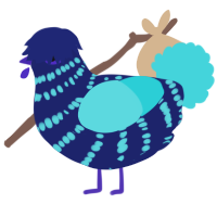 A navy and aqua chicken with a bar pattern