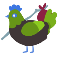 A silver and blurple chicken with a head pattern