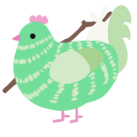 A spring and gluppy chicken with a bar pattern