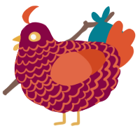 A maroon and vermilion chicken with a lace pattern
