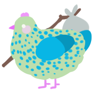 A gluppy and cerulean chicken with a speckle pattern
