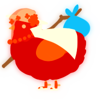 A crimson and vermilion chicken