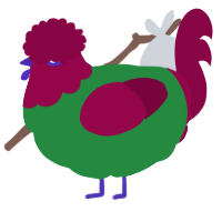 A viridian and maroon chicken with a head pattern
