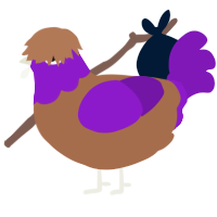 A brown and violet chicken with a head pattern