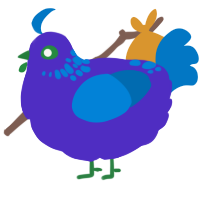 A indigo and sapphire chicken with a neck-speckle pattern