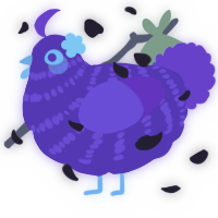 A violet and amethyst chicken with a bar pattern