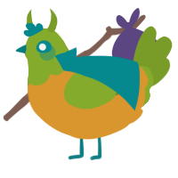 A orange and chartreuse chicken with a head pattern
