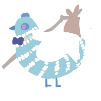 A cerulean and beige chicken with a bar pattern