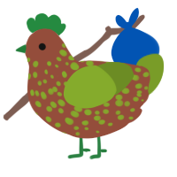 A russet and chartreuse chicken with a speckle pattern