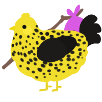 A yellow and sable chicken with a speckle pattern
