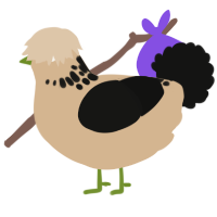A beige and black chicken with a neck-speckle pattern