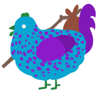 A cerulean and violet chicken with a speckle pattern