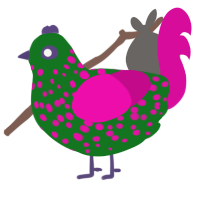 A leaf and fuchsia chicken with a speckle pattern