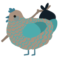 A brown and cerulean chicken with a lace pattern
