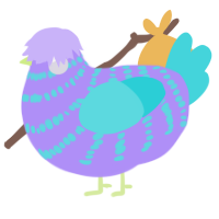 A lilac and aqua chicken with a bar pattern