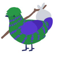 A viridian and indigo chicken with a bar pattern