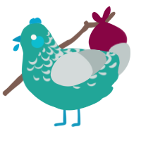 A turquoise and silver chicken with a half-lace pattern